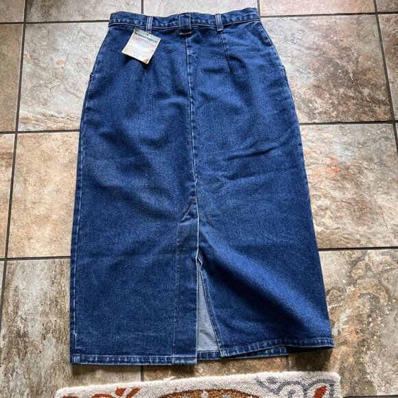 Vtg NWT Sears Crossroads Denim Midi Skirt 14 Retro Slit Pockets USA Belt Loop - Picture 2 of 12